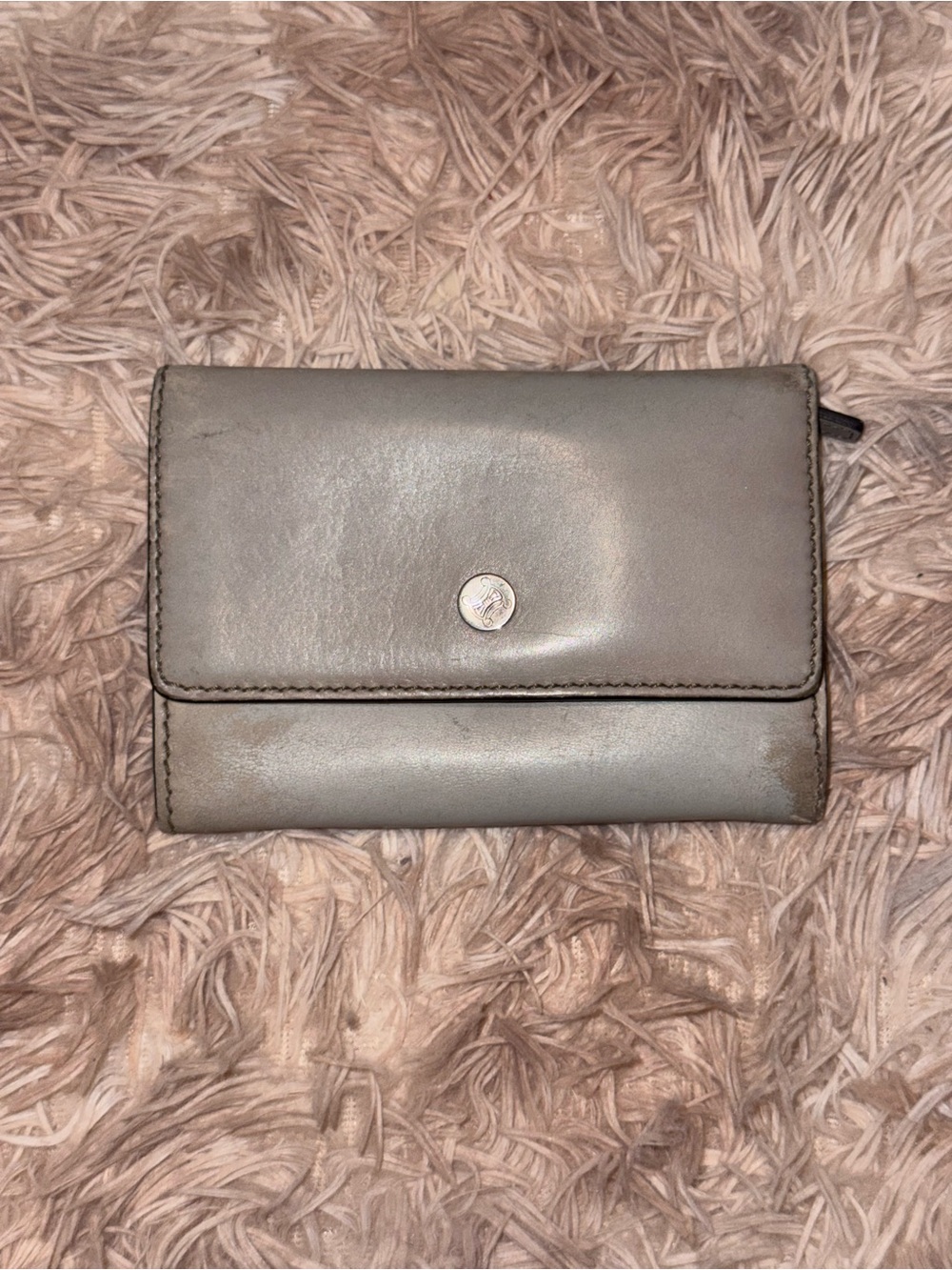 Vintage Celine Metallic Silver Leather Trifold Wallet